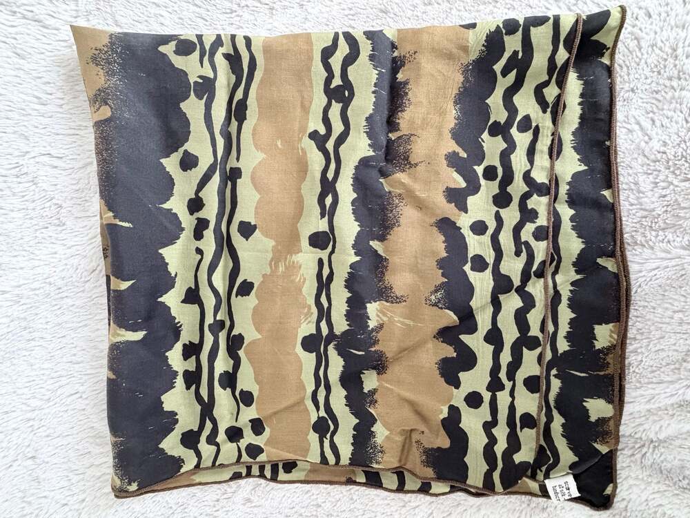 Scorves by Vera  Vintage All Silk Hand-Rolled Scarf Green Brown Abstract Print